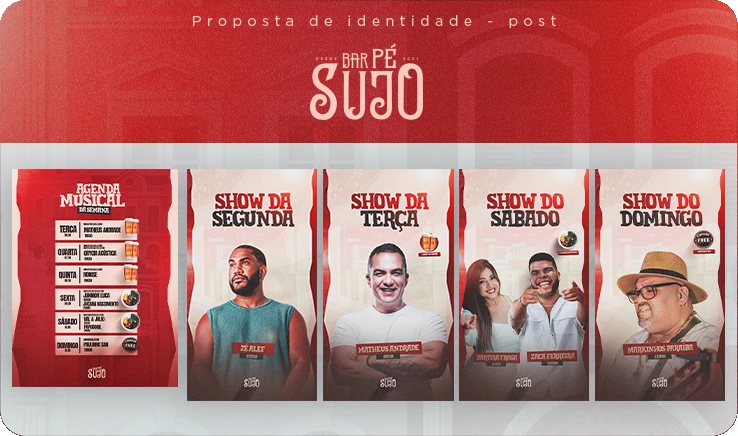 Conjunto de posts vermelhos para o Bar Pé Sujo.