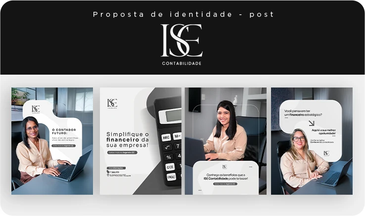Conjunto de posts em preto e branco para a ISE Contabilidade.