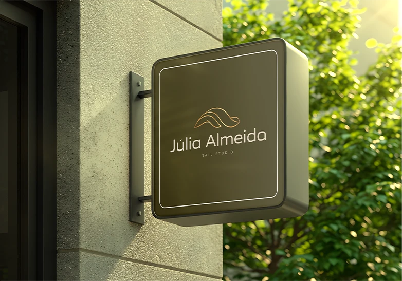 Placa com a identidade visual de Júlia Almeida.
